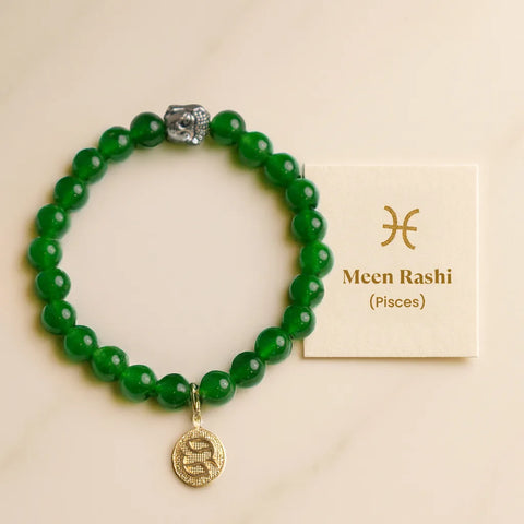Green Jade Bracelet with Charm (Meen Rashi) Pisces