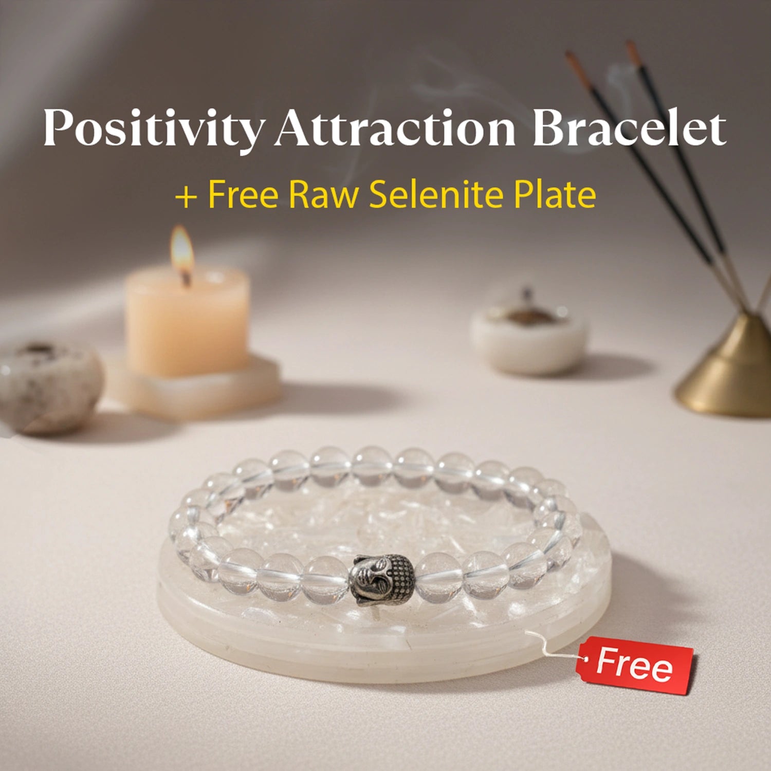 Positivity Attraction Bracelet with FREE Raw Selenite Plate
