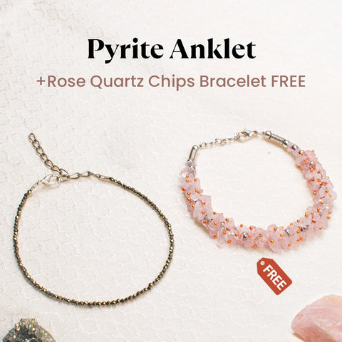 Pyrite Anklet with FREE Rose Quartz Chips Bracelet