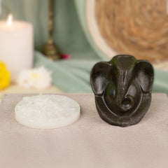 Pyrite Ganesha Idol with Raw Selenite Plate