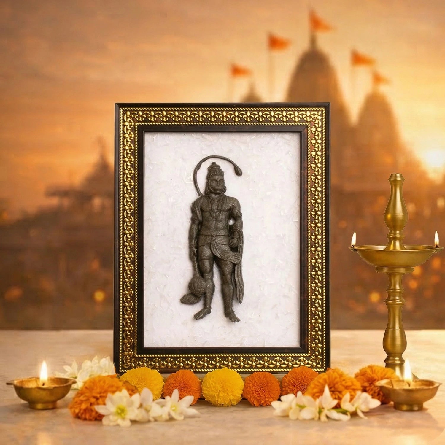 Siddh Pyrite Hanuman Ji on Selenite Frame