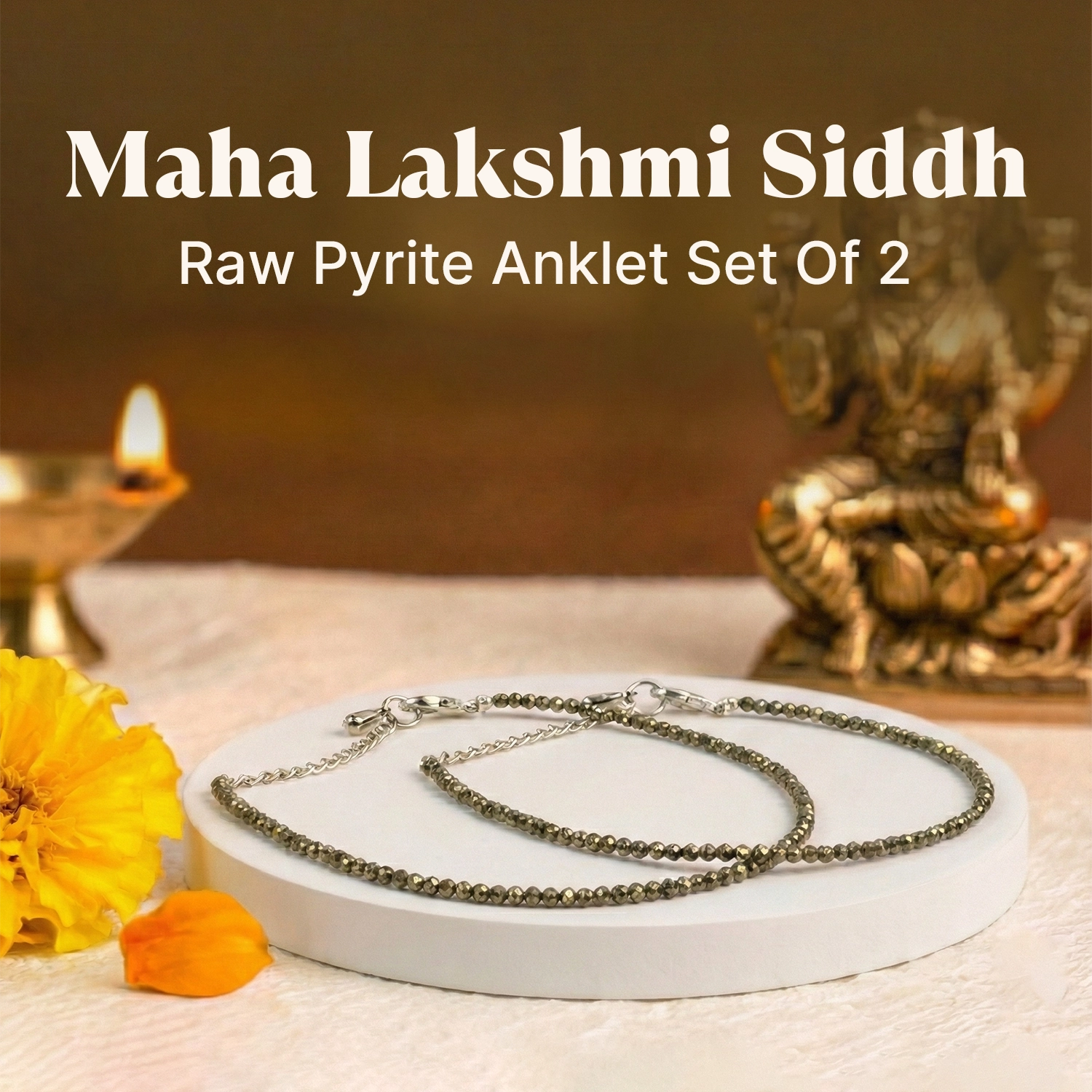 Maha Lakshmi Siddh Raw Pyrite Anklet Set Of 2