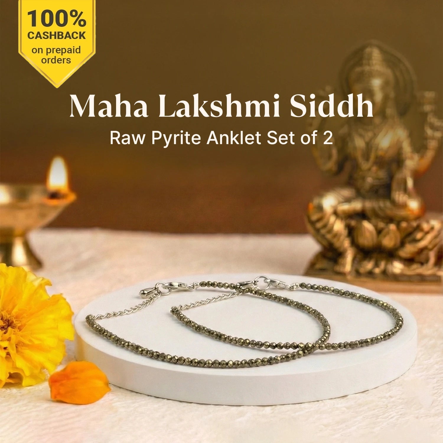 Maha Lakshmi Siddh Raw Pyrite Anklet Set Of 2