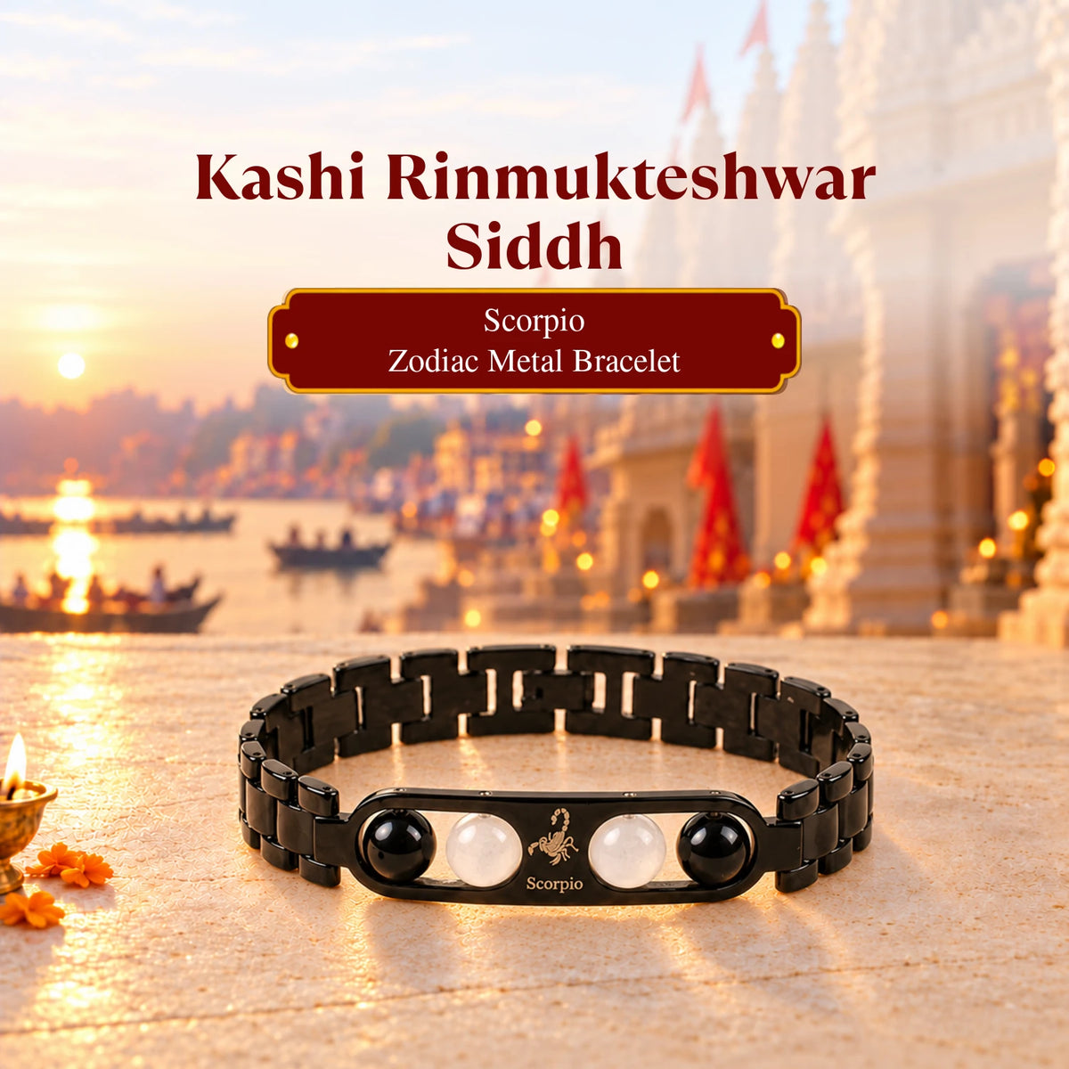 Rinmukteshwar Siddh Scorpio Zodiac Metal Bracelet with Free Raw Selenite Plate