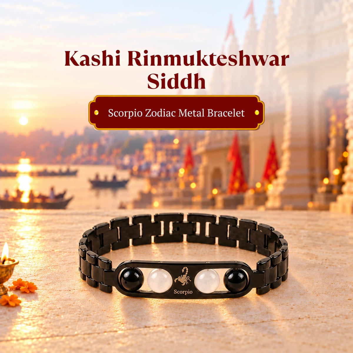 Rinmukteshwar Siddh Scorpio Zodiac Metal Bracelet with Free Raw Selenite Plate