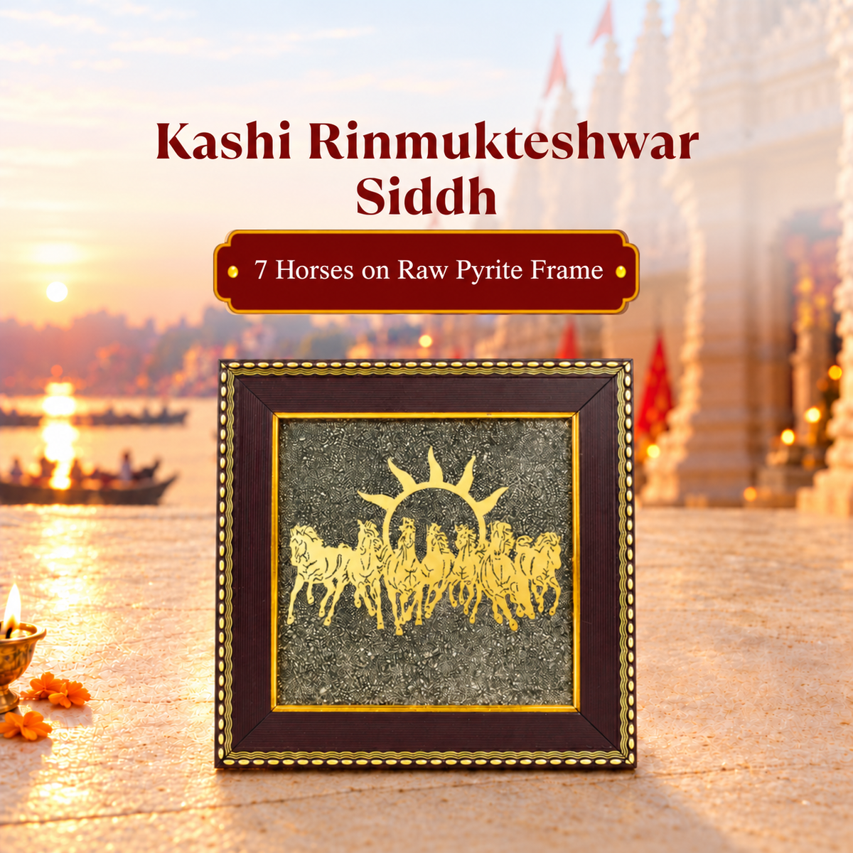 Rinmukteshwar Siddh 7 Horses on Raw Pyrite Frame