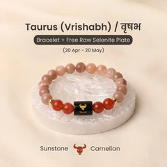 Taurus (वृषभ राशि) Zodiac Sunstone & Carnelian Bracelet