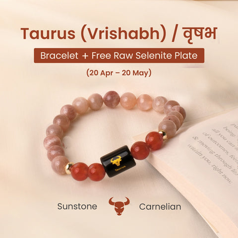 Taurus (वृषभ राशि) Zodiac Sunstone & Carnelian Bracelet