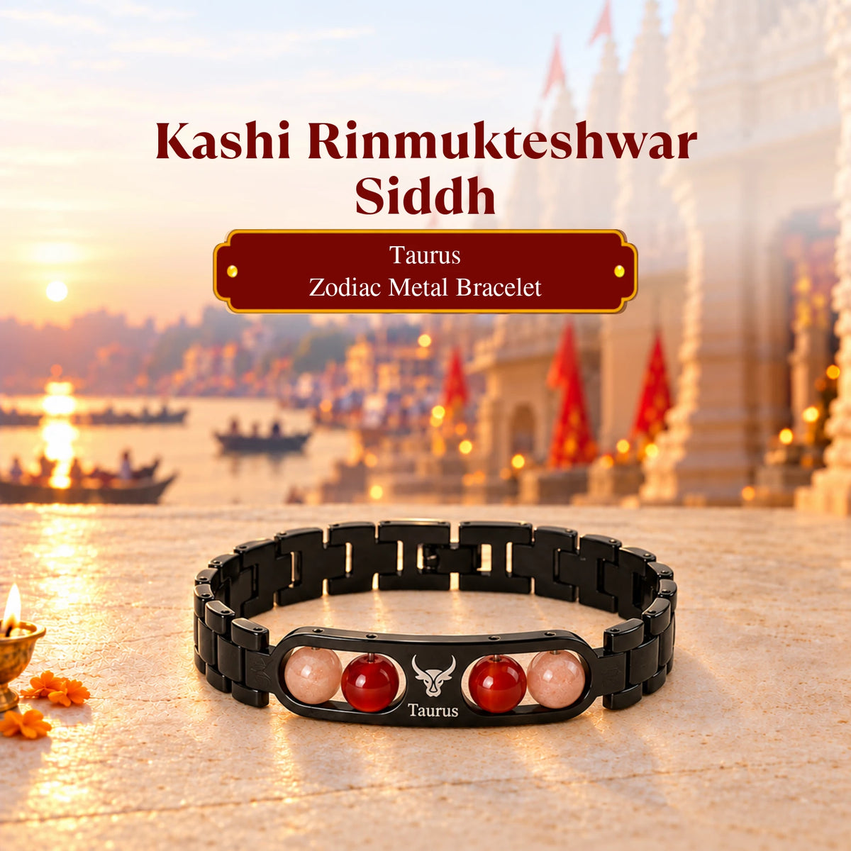 Rinmukteshwar Siddh Taurus Zodiac Metal Bracelet with Free Raw Selenite Plate