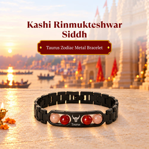 Rinmukteshwar Siddh Taurus Zodiac Metal Bracelet with Free Raw Selenite Plate