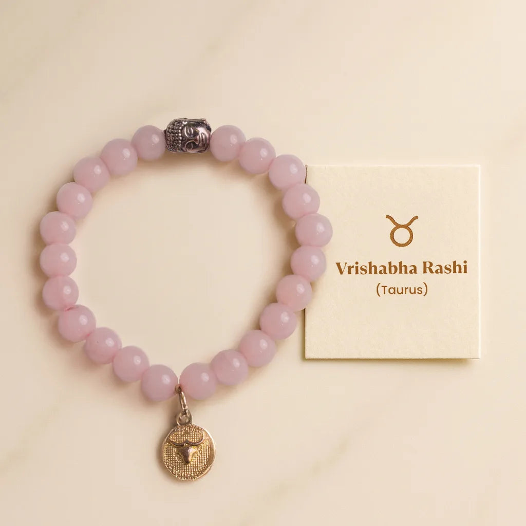 Rose Quartz Bracelet with Charm (Vrishabha Rashi) Taurus