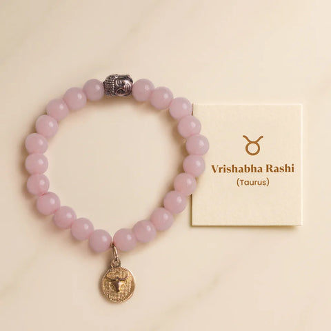 Rose Quartz Bracelet with Charm (Vrishabha Rashi) Taurus