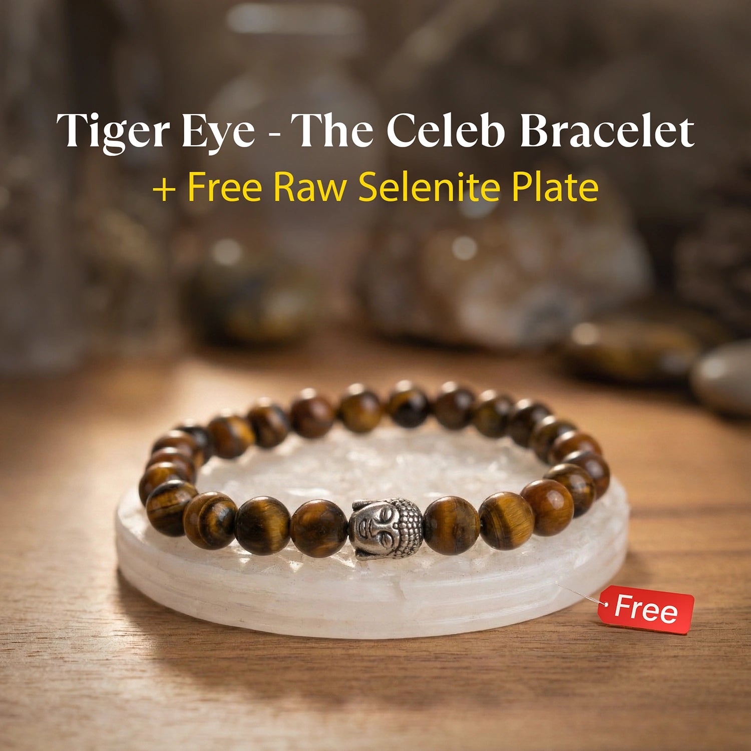 Tiger Eye Bracelet with FREE Raw Selenite Plate