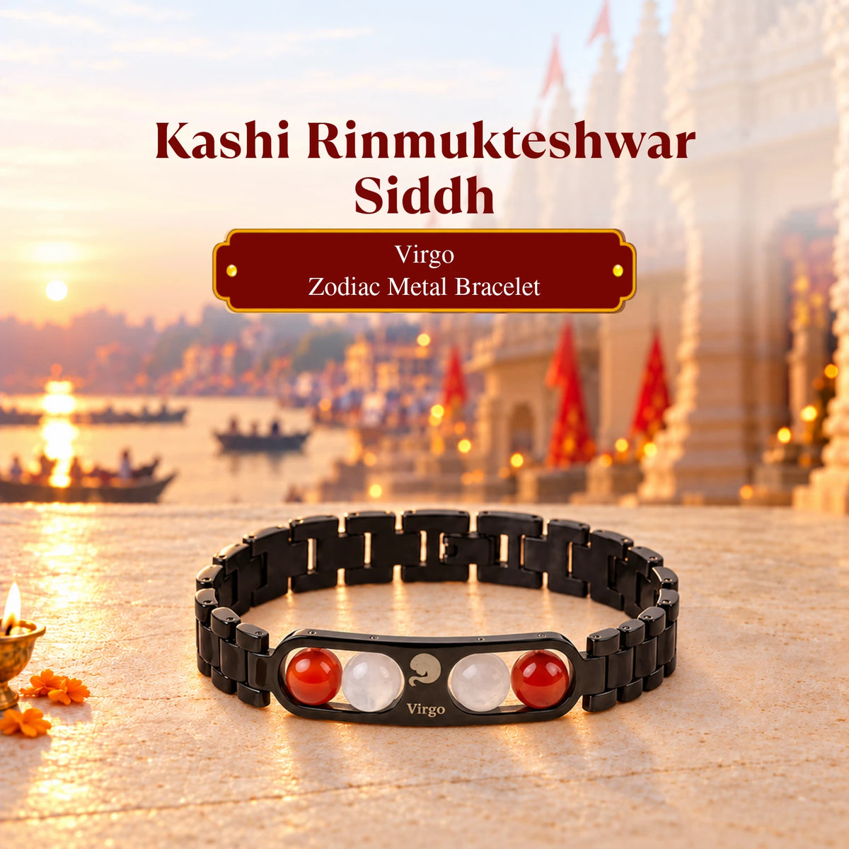 Rinmukteshwar Siddh Virgo Zodiac Metal Bracelet with Free Raw Selenite Plate