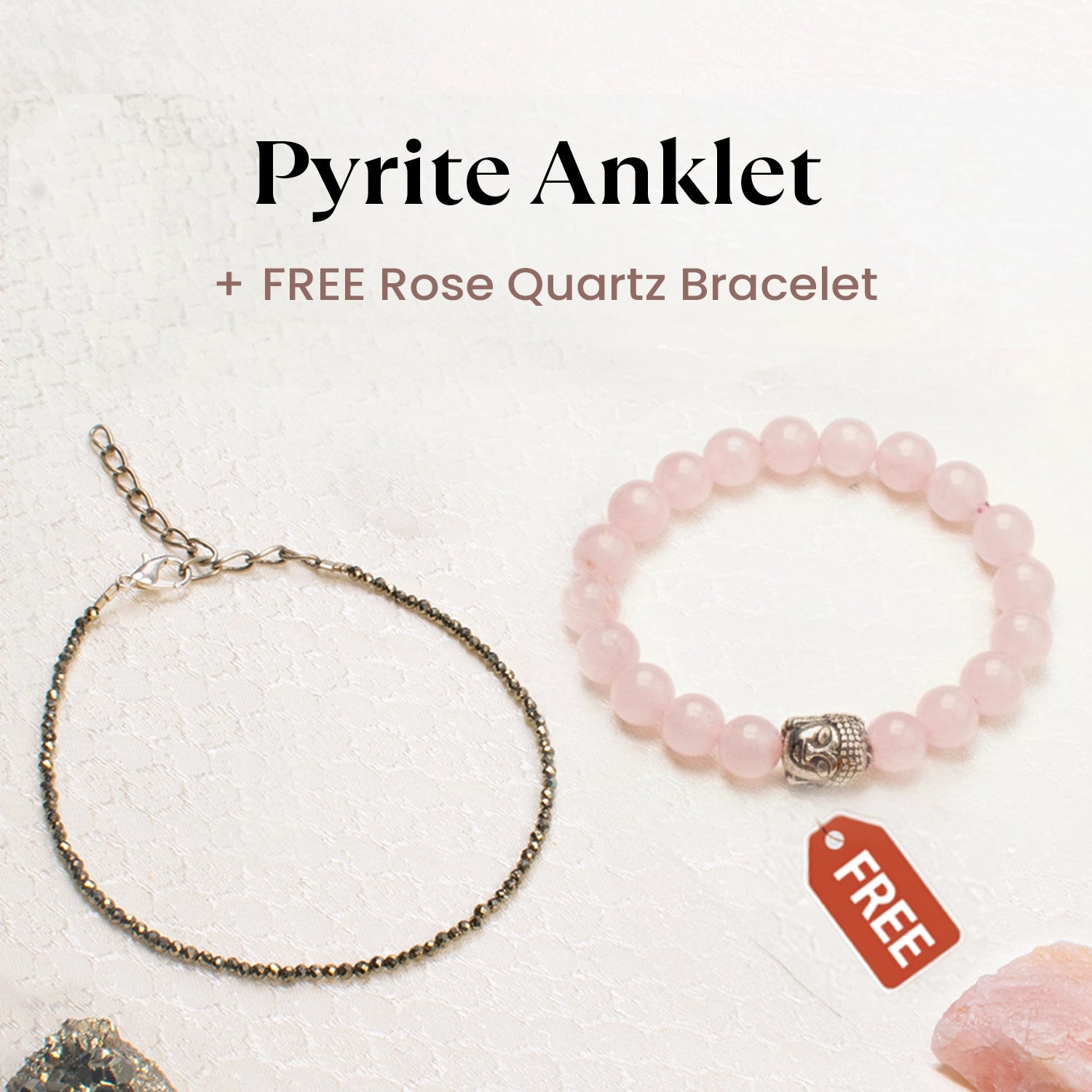 Pyrite Anklet with FREE Rose Quartz Bracelet with Buddha