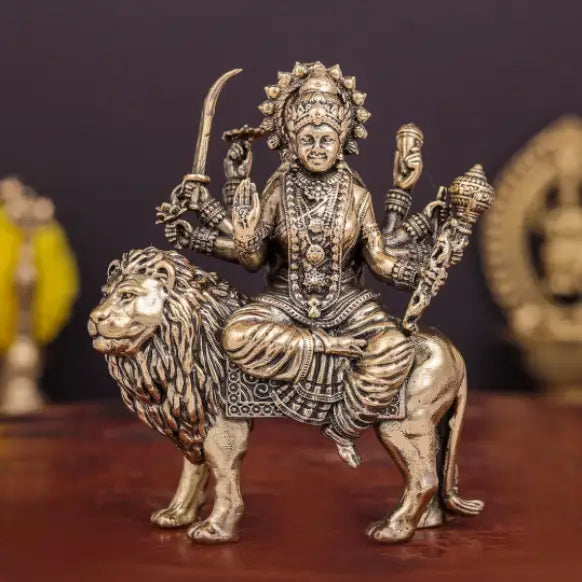 Brass Goddeess Durga Idol on Lion 3 Inch
