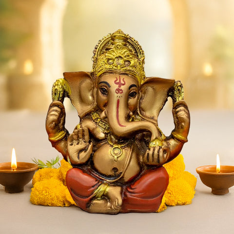 Red & Golden Ganesh Ji Murti – Riddhi Siddhi Roop