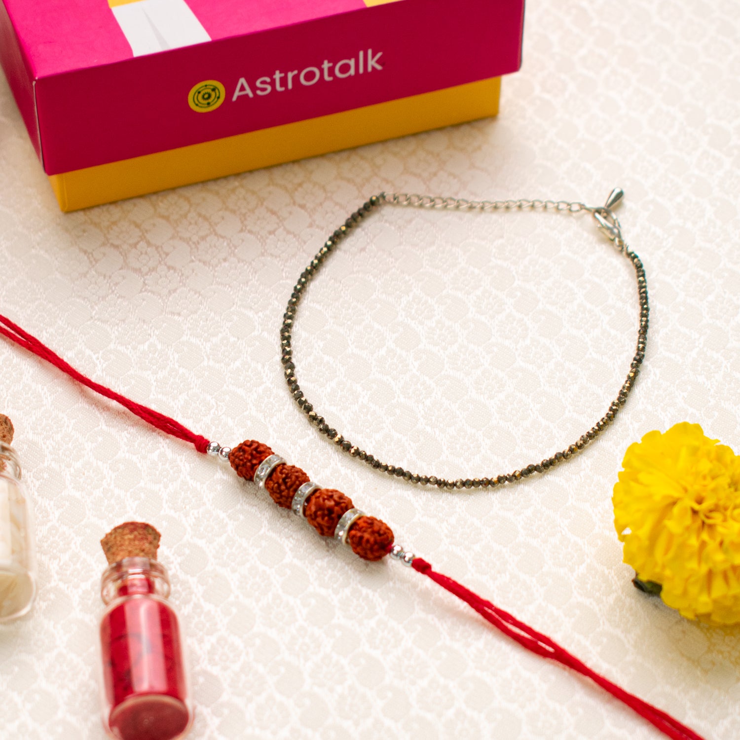 Siddh Rudraksha Rakhi with Raw Pyrite Anklet