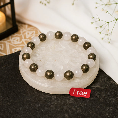 Super Raw Pyrite Bracelet with Free Raw Selenite Plate